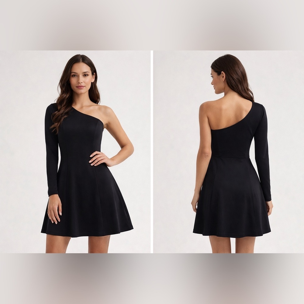 Halara One-Shoulder Long Sleeve Black Fit & Flare Dress - Women's Size XS